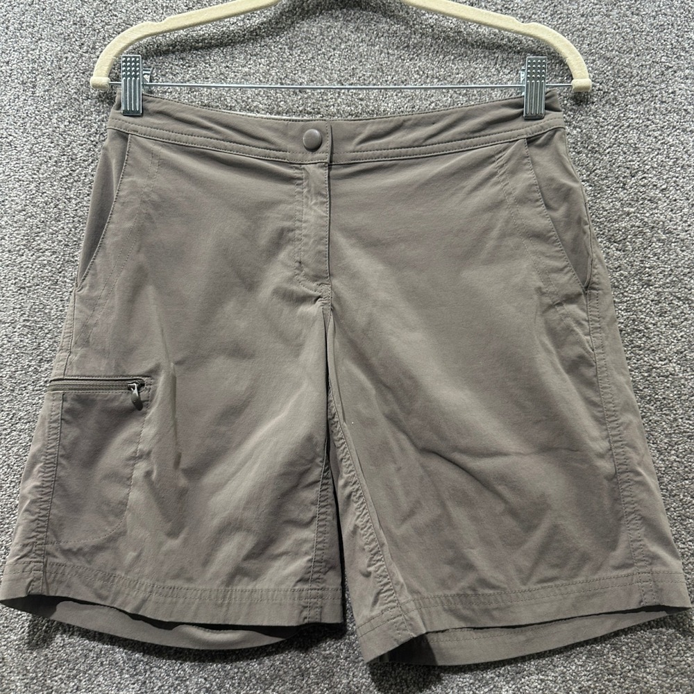 LL Bean Comfort Trail Shorts Women 4 Taupe Brown Nylon Stretch Hiking Trekking